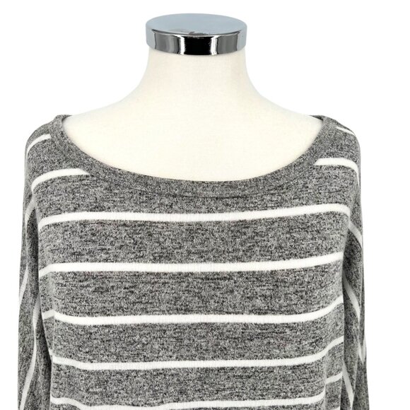 Market & Spruce Striped Gray Boat Neck Top Size Medium - Picture 3 of 9